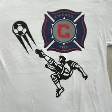 Vintage CHICAGO FIRE FC T-Shirt LARGE Oneita WHITE Promo MLS Soccer Jersey AT&T