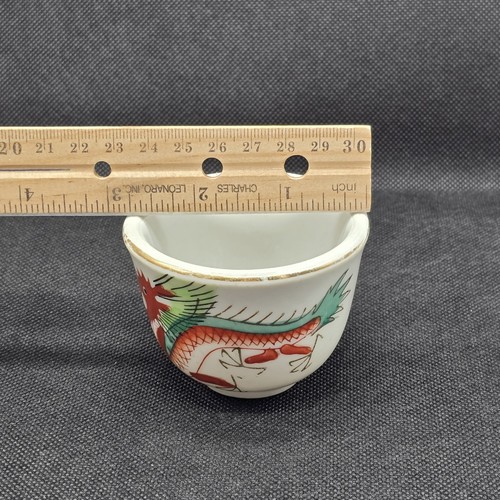 Vintage Red Dragon Chinesisch Ostasiatisch Restaurant Geschirr 2" Keramik Teetasse Goldrand. - Bild 10 von 10