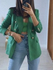 ZARA TEXTURED DOUBLE BREASTED BLAZER GREEN SIZE XS 2324/682/098 Tweed