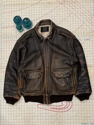 Vintage Schott NYC A-2 Brown Leather Bomber Jacket Mens Size Large Worn Liner