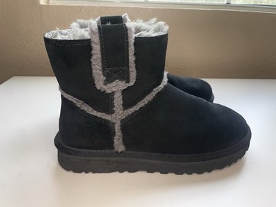 OBO New Condition Ugg Ankle Boots Classic Mini Spill Black Gray Cuff Fleece Sz