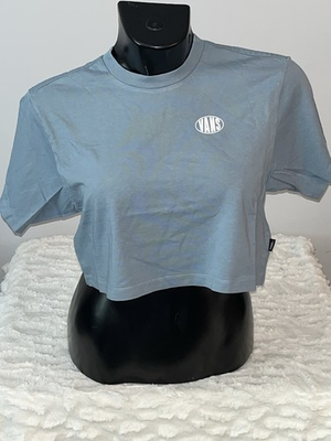 #ad VANS OVAL WASH SHORT SLEEVE BLUESTONE CROP TOP SHIRT WOMENS MEDIUM NWT $10.44