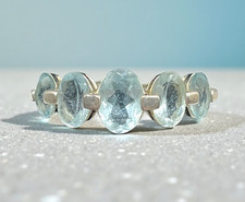 Aquamarine gemstone Sterling Silver 925 fashion Half eternity ring size 9