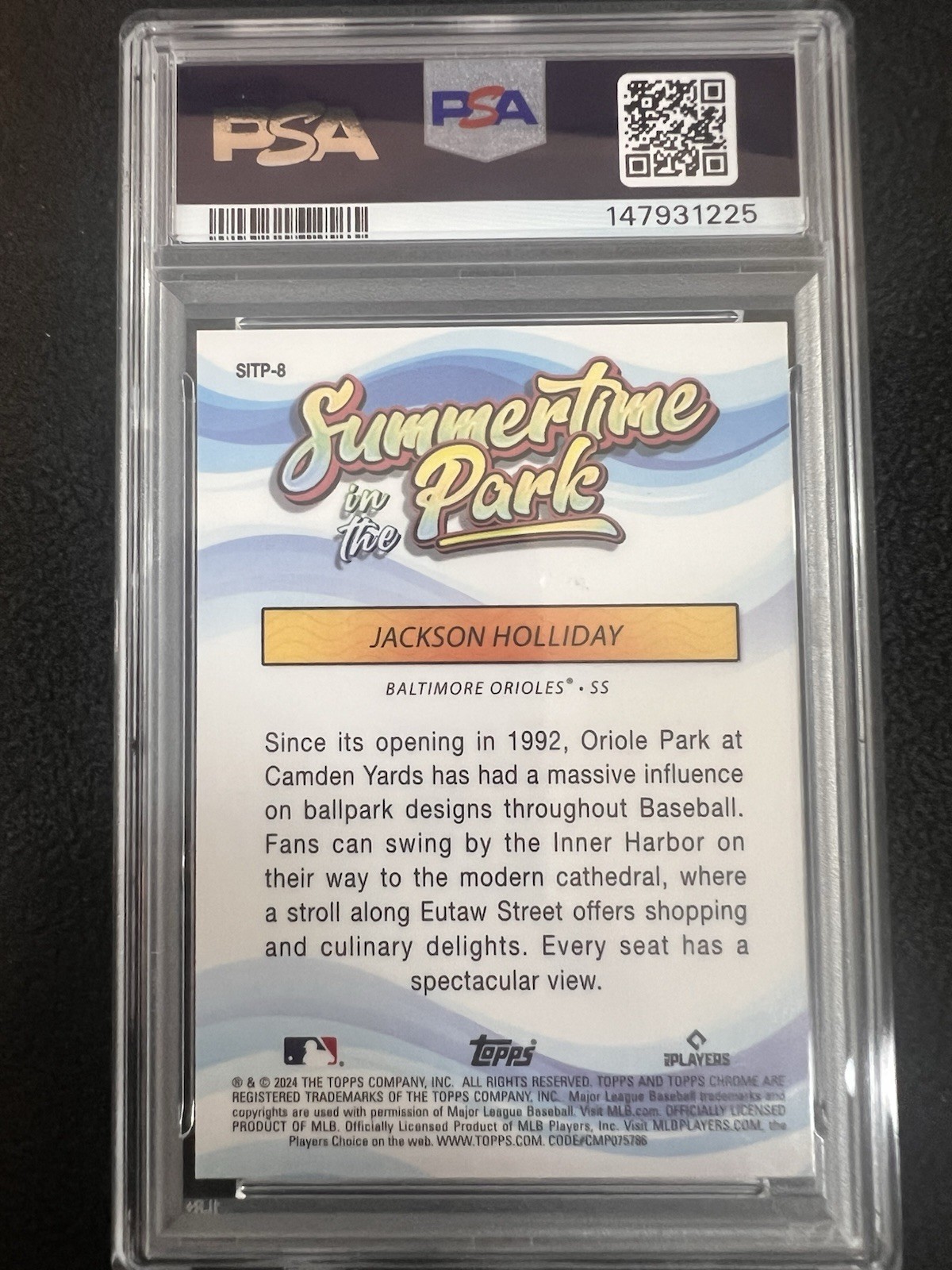 2024 Topps Chrome Jackson Holliday Summertime In The Park RC PSA 9 SITP-8 view 2