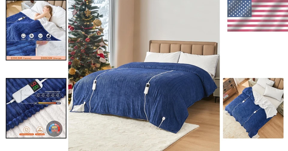 Queen 84''x90'' Electric Blanket with Fast Heat & 10 Levels - Flannel & Sherpa - Image 2 of 4