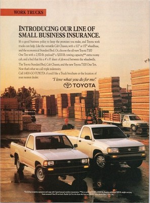 Toyota 1993 Print Ad Small Business Insurance Work Trucks T100 Towing