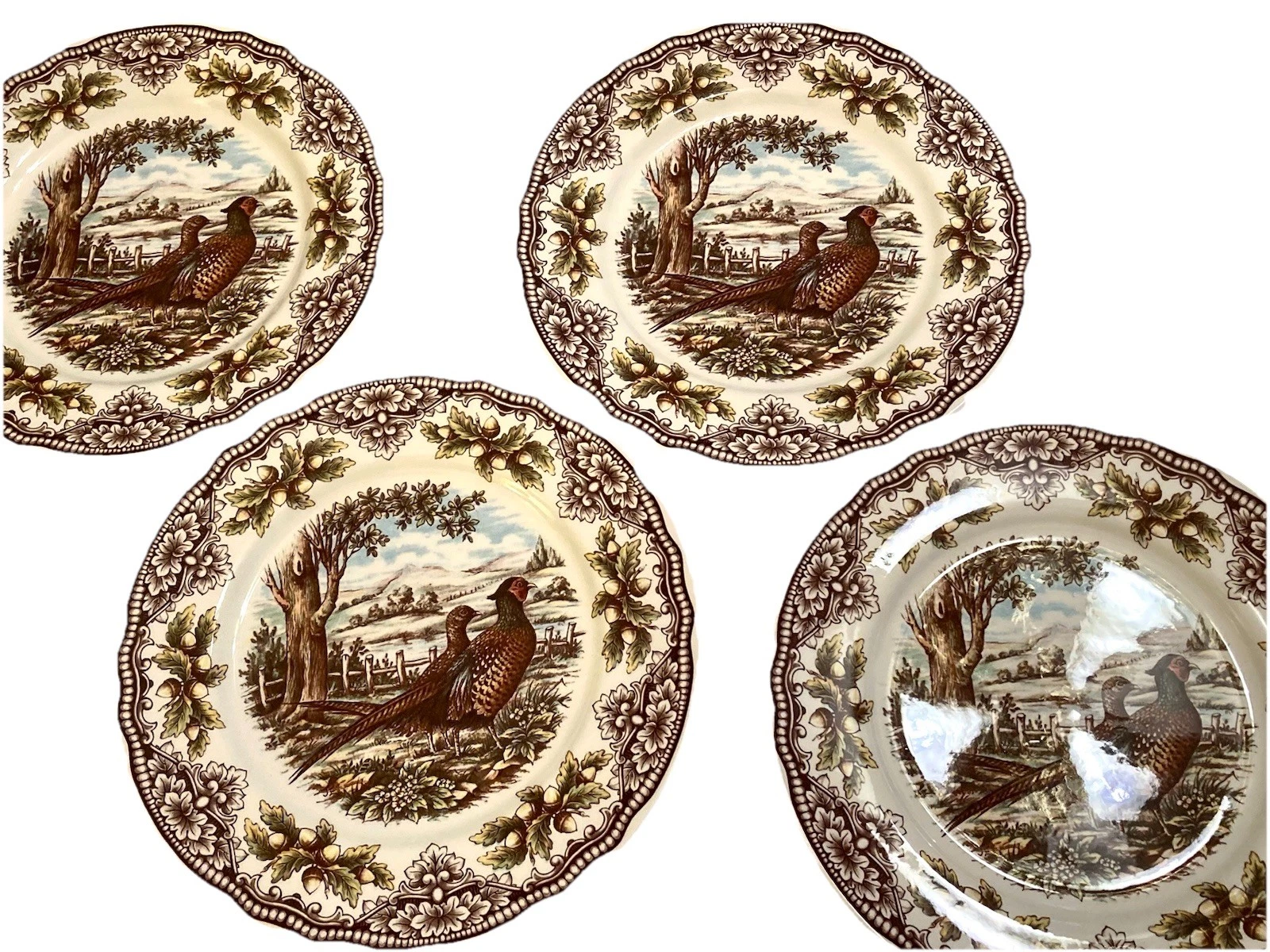 Royal Stafford SET of 4 Fall Thanksgiving Pheasants 11” Dinner Plates  England