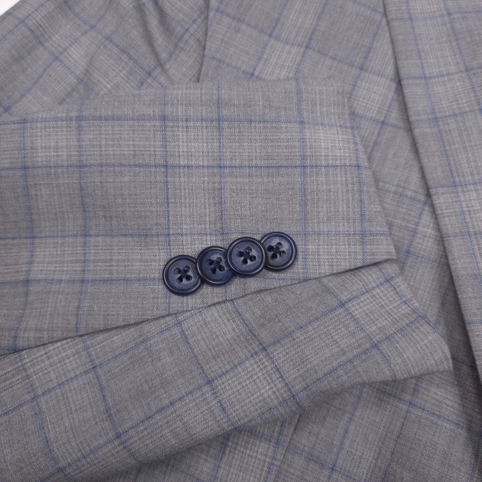 Traje de lana a cuadros gris y azul ajustado John Varvatos Star para hombre talla 38S Foto 4 de 4