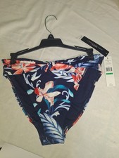 Carmen Marc Valvo Ruched High Waist Bikini Bottom L Large Organic Bloom Blue