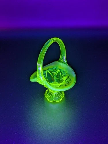 Fenton Mini Basket Vaseline Opalescent