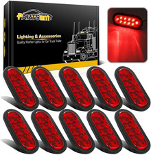 10Pcs 6" Inch Oval Led Trailer Tail Lights Red 10 Diodes Grommet and Plug
