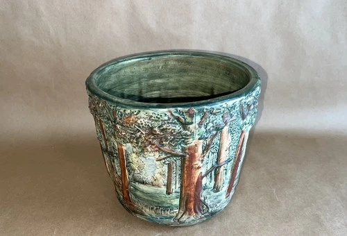 Weller Pottery Antique Arts & Crafts Woodcraft Forest Jardiniere Vase Planter