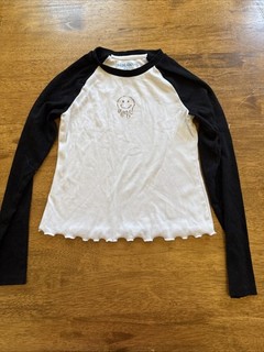 Thereabouts Girls Long Sleeve Size M(10 12) White With Black Sleeves Smiley