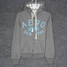 Aeropostale Gray Zip Up Hoodie Sweatshirt Long Sleeve "AERO NEW YORK" Graphic L