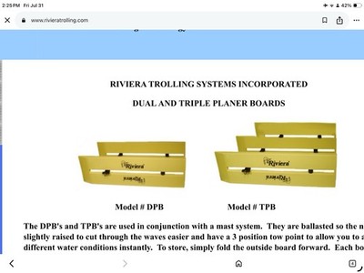 Dual Planer Boards, Riviera Pair DPB - Collapsible for Great Lakes Trolling