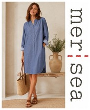 Mer sea Blue Chambray Essential Shirt Dress Minimalist Coastal Beach L/XL