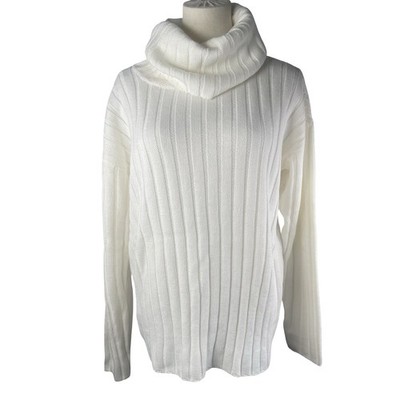 Lord and Taylor Ivory Cowl Neck Sweater Long Sleeve Loose Fitting Ribbed Cozy M
