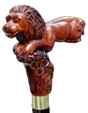 Lion design wooden walking stick carved for men women walking cane animal V6