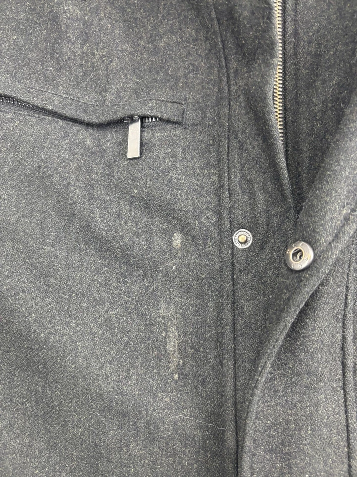 Chaqueta antiniebla London para hombre grande mezcla de lana carbón cremallera soporte a presión cuello bolsillos Foto 4 de 4