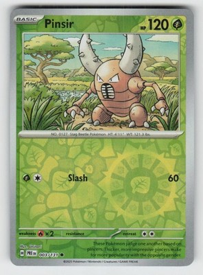 Reverse Holo Pinsir 003/131 Common Prismatic Evolutions Near Mint