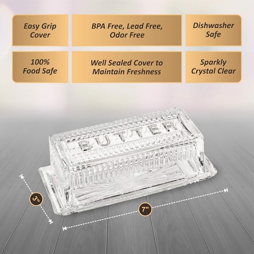 Bezrat Glass Butter Dish with Lid | Classic 2-Piece Design Clear - Picture 2 of 8