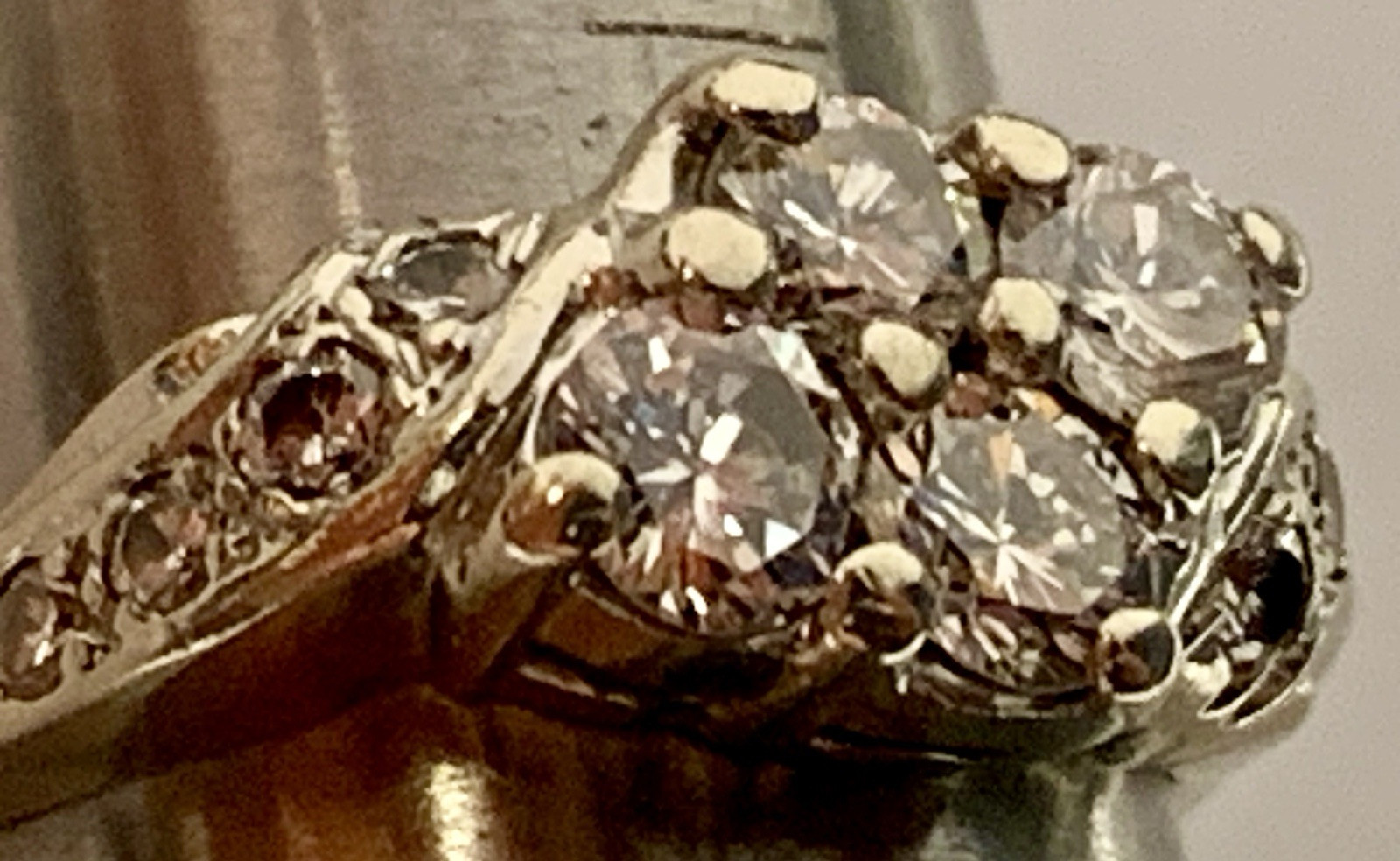 Diamond Ring Cluster Solid 14k White Gold Vintage… - image 15