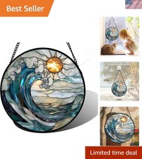 9.8 in Blue  White Stained Glass Suncatcher - Perfect for Birthdays  Holidays