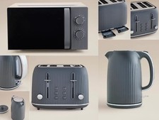 Grey Textured Kettle, 4-Slice Toaster & 17L Microwave Kitchen Appliance Set