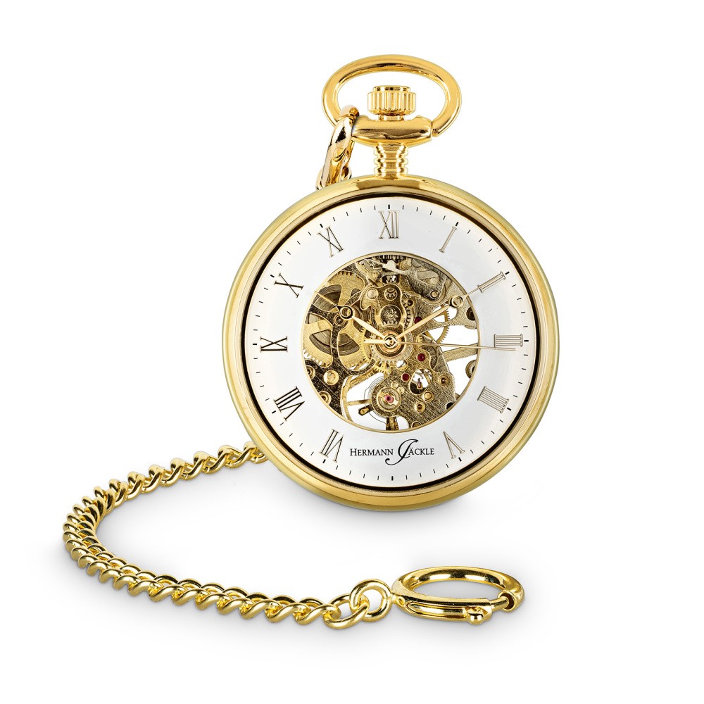 Герман Йекле Лимбург vergoldet Skelett Taschenuhr Handaufzug Kette - Reiseetui 22690₽