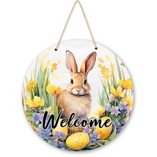 Easter Door Sign Decorations for Home Wreaths Front Door Sign Spring Bunny 1