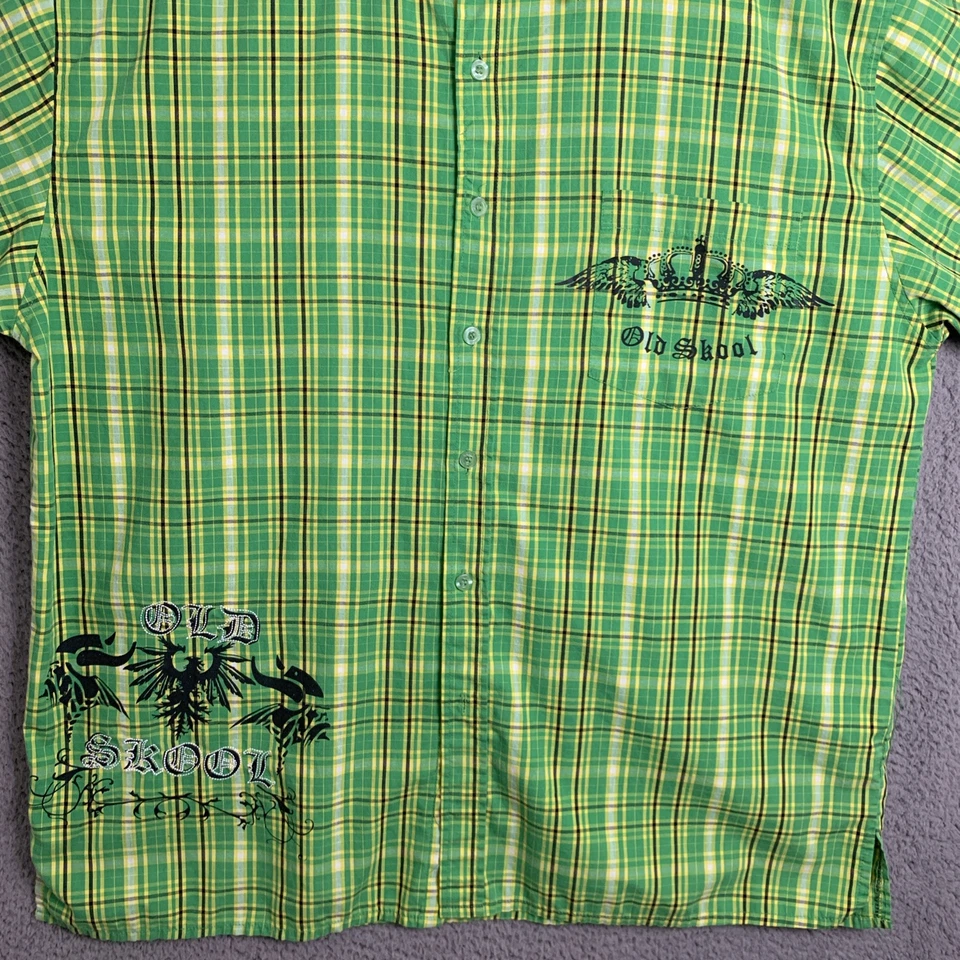 Camisa Old Skool Para Hombre Extra Grande Manga Corta Verde Madrás A Cuadros Abotonada Foto 4 de 4