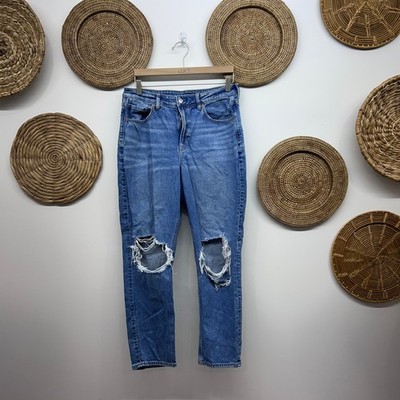 AE American Eagle Distressed Mom Jean 12 Blue High Rise Denim Jeans
