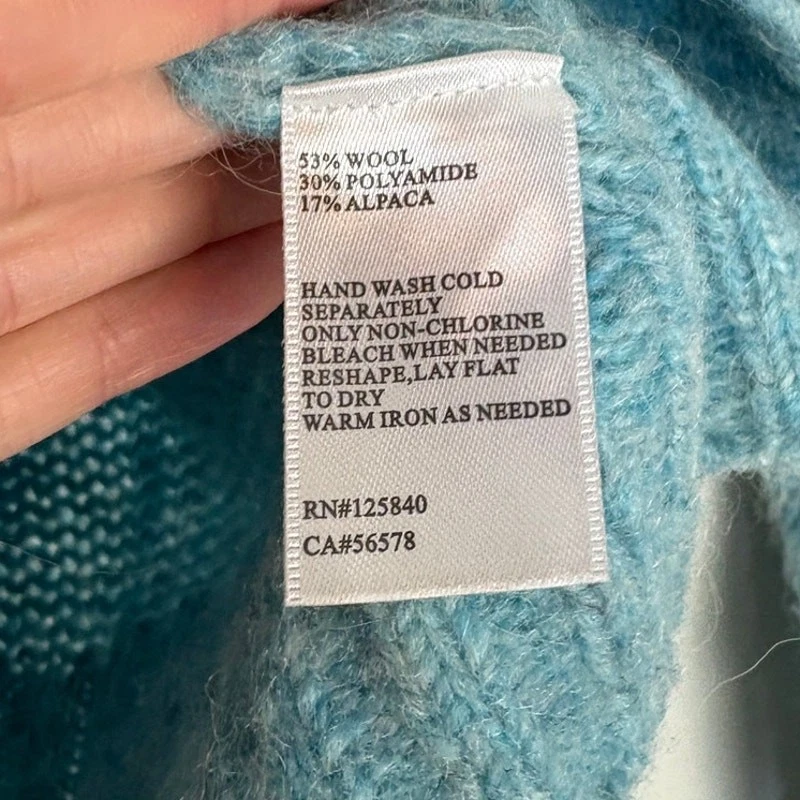 Intermix Joan Puff Sleeve Knit Turquoise Wool Blend Sweater Small - Image 3 of 4