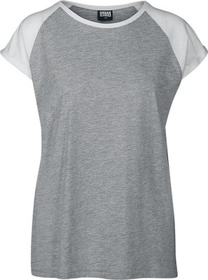 Urban Classics T-Shirt Damen Ladies Contrast Raglan Tee grau meliert/weiß