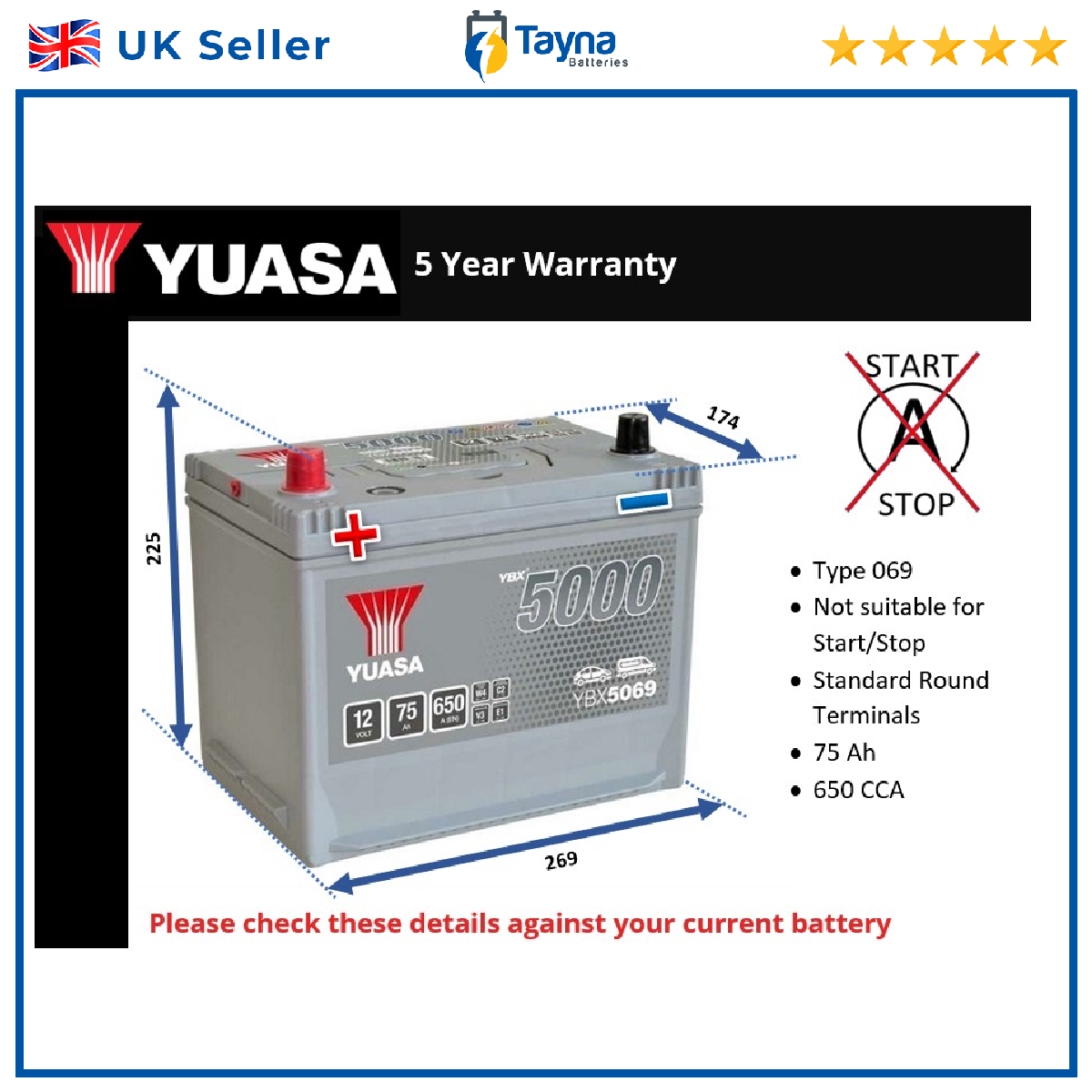Battery fits TOYOTA RAV4 YARIS HILUX YARIS VERSO LAND CRUISER PRADO 069
