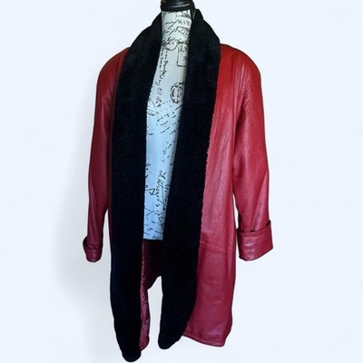 Braefair Leather Red Geuine Leather Coat With Faux Fur/Sherpa Lining Size Medium