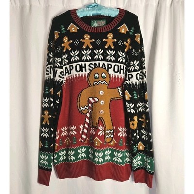Ugly Christmas Sweater Men's Ginger Bread Man Oh Snap Size Extra Large