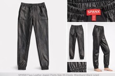 SPANX Faux Leather Jogger Pants XS Black Elastic Waist Pull On Athleisure Women