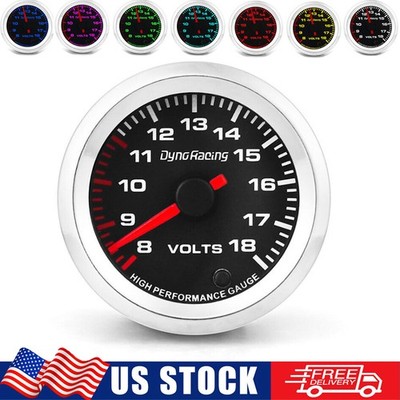 2'' 52mm Universal 7 Colors Car Volt Voltmeter Voltage Meter Gauge 8-18V Pointer