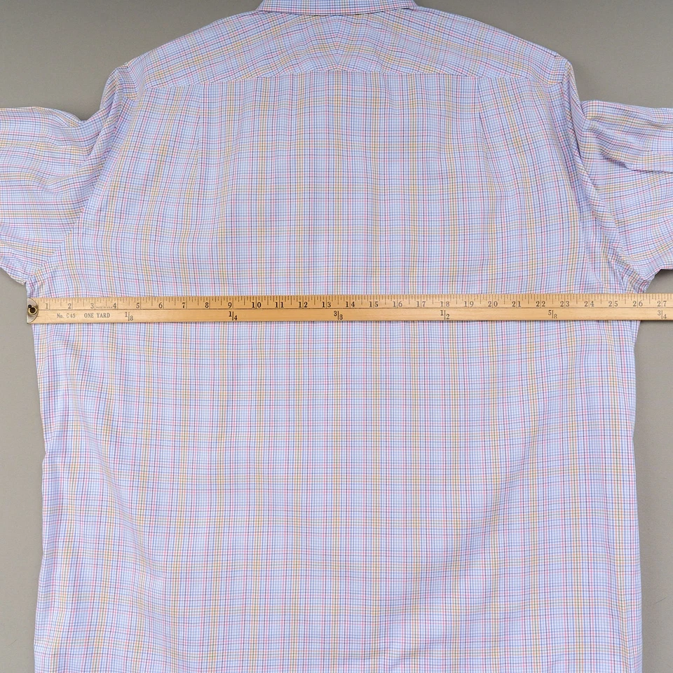 Charlets Tywhitt Dress Shirt 17.5 36 Colorful Check Slim Fit French Cuff Spread - Image 4 of 4