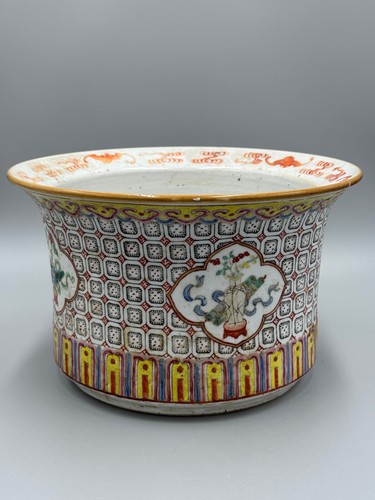 Antigua jardinera china del siglo XIX Famille Rose Bogu porcelana 10 1/2" - Imagen 9 de 14