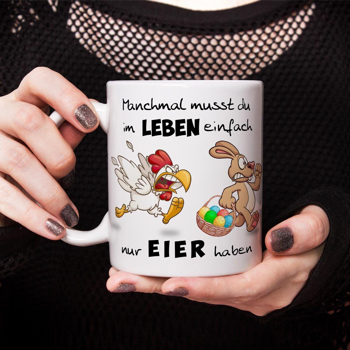 TRIOSK Kaffee Tasse Hase Eier Haben Spruch Huhn Becher Geschenk Ostern Vatertag