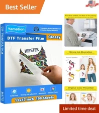 Premium 11" x 17" DTF PET Film - 100 Sheets for All Fabrics, Washable & Durable