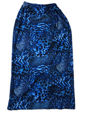 Susan Graver Womens Midi Skirt Sz M Blue Animal Print Stretch Back Slit NWOT