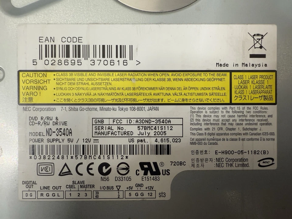 NEC DVD R/RW & CD-R/RW Drive DVD Burner ND-3540A AVTAPI - Image 3 of 3
