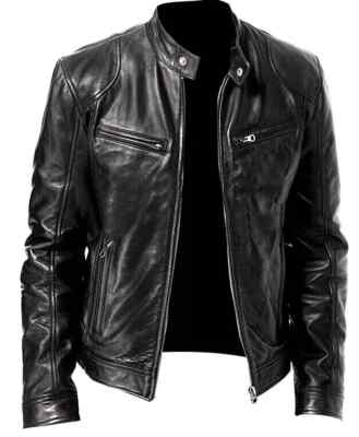 Men's Vintage Genuine Lambskin Cafe Racer Retro Black Biker Real Leather Jacket