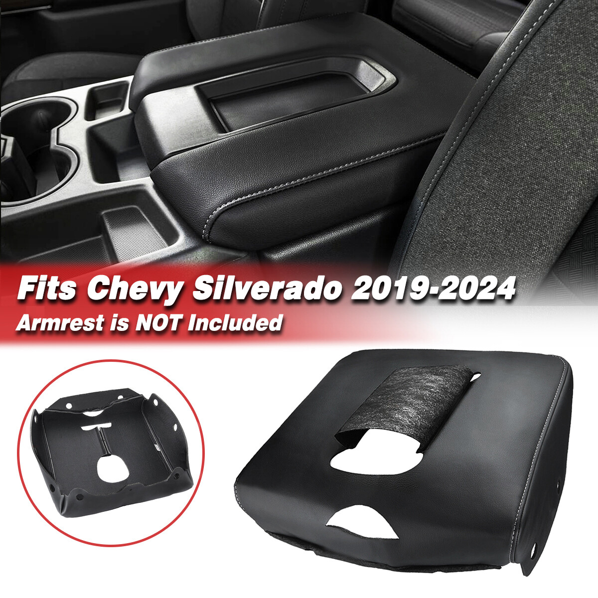 Center Console Cover For Chevy Silverado/GMC Sierra 2019-2025 - Split Jump Seat Armrest Protector, Black