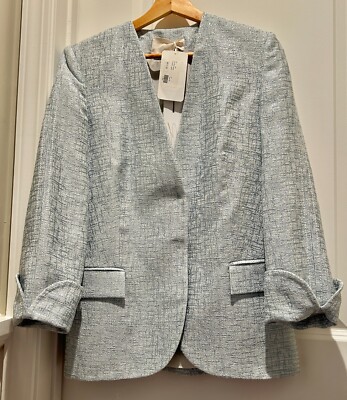 GENNY Blazer NWT Made In Italy Shimmery Light Blue Fold-Over Cuff Sz 6