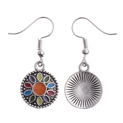 Vintage Women Round Colourful Flower Ear Hook Drop Handcrafted Earrings Jewelry - Picture 26 of 42