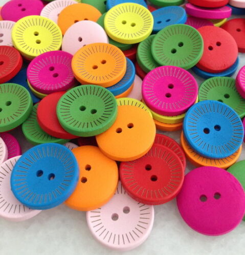 100Pcs Mixed Color Round shape Wood 2 Holes Sewing Buttons Scrapbooking Znk222 - Afbeelding 1 van 6